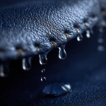 **macro shot of rainwater slowly and gracefully dripping along a luxurious navy blue leather surface** - Image #3 <@1137240197814288404>