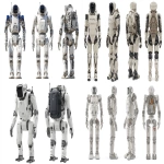 **a humanoid robot similar to the Unitree G1, the Tesla Optimus or the Boston Dynamics Atlas. This robot would be original in design, humanoid in style, with its own unique "face" but body can be similar to those existing. please show the robot design against a purely white background and provide front side and back angles. the robot should be about 5 feet tall. Realistic photography. Photoreal. --ar 16:9 --v 7.0** - <@1081928187845542040> (fast)