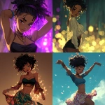 **gorgeous, dark skin, black girl, anime art style , dancing --v 7.0** - <@922549192138838117> (fast)