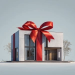 **a printed picture of a beautiful modern house tied with a red gift ribbon, realistic, HD --ar 4:5 --v 7.0** - Image #1 <@1215227399508332544>