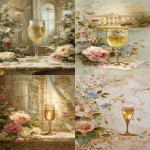 **Elegant British wedding invitation painting, countryside manor in golden light, oil painting brushstrokes, ornate floral vines and roses hand-painted style, champagne glass still life on marble, golden crest embossed on parchment, soft watercolor petals drifting, canvas texture, aristocratic vintage mood, no people --ar 9:16** - <@1283662310946373633> (fast)