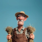 **cartoon character, farmer, wears a brown coloured farmers outfit, holds crop bundles in his arms, pixar artstyle --v 7.0** - Image #4 <@798906196995997708>