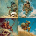 **Yautja draugr soldier, illustration by Frank Frazetta --ar 3:4 --v 7.0** - <@1071437900610293863> (fast)