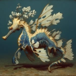 **leafy barnacled seadragon galloping on foam --sref <https://s.mj.run/Xv9oNFeiWAA> --s 1000 --exp 50 --q 4** - Image #2 <@1057110090387296366>