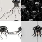 **a black metal mirror-like polished chrome jellyfish, lumino kinetic neon victorian, bulb light, HD, white background --ar 2:3 --tile --v 7.0** - <@1054482006731395092> (fast)
