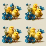 **Little yellow chicks with blue flower, children's bright illustration --s 250 --v 7.0** - Variations (Region) by <@1113005166157901834> (relaxed)