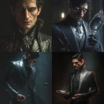 **A modern-day man servant personification of the Evil Queen’s magic mirror, tall and elegant, wearing a sharp tailored suit with metallic accents, glowing silver eyes that reflect secrets, skin with a faint glass-like sheen, carrying an aura of mystery and obedience, blending fantasy and contemporary style, cinematic lighting, dark enchanted atmosphere, hyper-detailed, photorealistic** - <@765789039839150090> (fast)