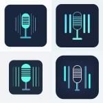 **Icon-only logo mark for an AI that visualizes sound. Centered microphone icon in simple front view with a short stand. Behind or around the microphone, 3-5 vertical rounded bars of different heights arranged like an audio equalizer or spectrogram, forming a square-ish composition. Flat vector style, dark navy and light cyan color scheme, very clean Japanese tech design. No gradients, no 3D, no shadows, light background. Do not draw any text, letters, numbers, words, or monogram elements; this must be a purely pictorial symbol with a microphone and abstract bars. --v 6.0** - Variations (Strong) by <@799616109191757844> (fast)