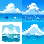 **imagine an actually fun daily theme about cats and blue summer dreams ocean and clouds --niji 7 --no panopticon, human, typhoon, flowers, plants** - <@937851746712186921> (relaxed)