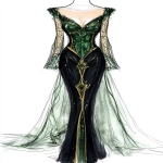 **Aventurine fashion design sketch --ar 4:5** - Image #1 <@948741381743083580>