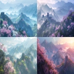 **The Great Wall of China stretching endlessly across misty mountains, dreamy and ethereal atmosphere, anime-inspired vibrant trees in spring colors (pink blossoms, light blue, soft green, white highlights), cinematic wide-angle view, soft glowing sunlight, surreal haze, ultra-detailed, photo-realistic yet whimsical, Studio Ghibli meets Makoto Shinkai style --ar 16:9 --v 6.0 --raw** - <@482486527587516418> (fast)
-# Create, explore, and organize on [midjourney.com](<https://midjourney.com/imagine?from_discord=1>)