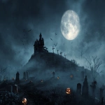 **a halloween themed scene depicting a haunted house atop a hill surrounded by a graveyard. a full moon should be visible in the sky. the scene should include bats, ghosts, mist and jack-o-lanterns. take inspiration from the film Hocus Pocus for atmosphere and aesthetic. the image should be photorealistic. --ar 3:2 --s 50** - Image #3 <@461803524808900618>