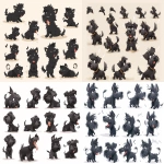 **a cute Scottish Terrier character emotion sheet, featuring 12 different emotional expressions and poses in a clean grid layout: happy, sad, angry, surprised, in love, sleepy, laughing, embarrassed, kissing, waving, cheering, proud rounded body, short limbs, large flat tail in back view, chibi proportions, fluffy fur with natural soft shading, big expressive eyes, warm and soft painterly illustration style, hand-painted brush textures, gentle pastel tones, ultra detailed, high fidelity rendering, 4k resolution, Disney Pixar animation style, studio ghibli level lighting, consistent proportions, professional concept art quality, white background with subtle horizontal guide lines, high-resolution artwork suitable for stickers --v 6.0 --ar 4:3** - <@872240455209857064> (fast)
-# Create, explore, and organize on [midjourney.com](<https://midjourney.com/imagine?from_discord=1>)