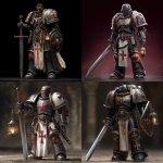 **make a black Templar warrior from warhammer 40k. He’s in a fighting stance. Make him look like a crusader/knight. Make him holding a lantern in one hand and a broad sword in the other. In the style of a hyper realistic 3d video game** - <@697562114692218901> (fast)