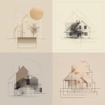 **minimalist one-color line illustration symbolizing renovation, abstract outline of a building transforming from old to new, overlapping geometric house shapes, no people, foil print style, calm luxury, concept of renewal and rebirth, elegant composition with wide margins** - <@1141890881742458911> (relaxed)