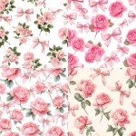 **seamless pattern, hand-painted pink watercolor roses and delicate blush pink satin bows, soft white background, vintage shabby chic, feminine and elegant, seamless repeat, no text --tile** - <@437878260013989888> (relaxed)