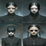 **cosmetic full black sclera contacts, her eyes are black like a dolls eyes, godless she stares into the abyss, blacked out eyeballs, wide iris with misty volumetric environment --ar 2:3 --sref 24 6 15 13 <https://s.mj.run/p-Ixz3s9pNM> --p ajjw9qi --exp 50 --sv 4 --s 666 --v 7.0** - <@788265797444173834> (turbo)