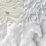 **a seamless square topographic contour pattern in soft grey tones, with a subtle horse silhouette seamlessly integrated into the lines, formed naturally by the same flowing contours, no outlines or separate shapes, monochrome minimalist style, gentle line fade and smooth curvature, fine detail, atmospheric depth, vector aesthetic, flat lay design, neutral lighting, ultra high resolution --ar 1:1 --v 6.0 --raw** - <@528232401026154501> (fast)
-# Create, explore, and organize on [midjourney.com](<https://midjourney.com/imagine?from_discord=1>)