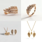 **18k gold and diamond jewelry. italian design, feather theme, wings theme, delicate, 4k, clean and clear, high resolution, simple background, product photo, ffront view** - <@881441218012250122> (fast)