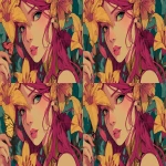 **An illustration with intense tones of a spring's goddess in 3/4 view holding a butterfly in her hand and wearing a lily in her hair, in colorfull and anime style. --v 7.0 --ar 16:9** - Variations (Region) by <@1068240844349509652> (fast)