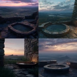 **A reinforced stone tub atop a dragon-scarred fortress. In the distance lies a war-hardened medieval kingdom, scorched fields under twilight. --v 7.0 --ar 9:16** - <@493856209669980164> (fast)