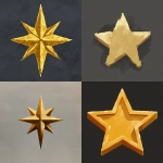 **star symbol, simplistic painted style, gold color, board game assets --s 50** - <@216967864828166144> (fast)