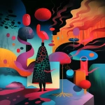 **ferrofluid hypnagogic maximalism physicsbased paper collage, in the style of suburban flat shading, simplified figures, purple rainbow, studyplace, expert draftsmanship, sculpture, oil pencil sketch --sref 4100000000 --ar 4:5 --niji 6 --p ke69z7s --raw** - Image #4 <@948741381743083580>