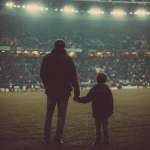 **father and son holding hands in a football stadium, they are far from the photo, fans in the background** - Image #4 <@450124934837043201>