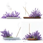 **Single incense stick in a modern stand, surrounded by fresh lavender flowers isolated on white background, photorealistic, high detail --ar 4:3 --v 7.0 --raw** - <@1350154422424043543> (fast)