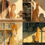 **A cute orange tabby cat sitting on a vintage bookshelf, soft warm sunlight, watercolor illustration, detailed, 8k, cinematic --ar 16:9 --stylize 750 --niji 7** - <@937851746712186921> (relaxed)