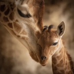 **This heartwarming image captures an intimate and tender moment between a mother giraffe and her calf. The mother is gently nuzzling or kissing the top of her baby’s head, her long neck gracefully curved in a protective gesture. The baby giraffe, with its soft, reddish fur and delicate features, leans into the touch, eyes half-closed in comfort and trust. The soft background and warm lighting enhance the serene and emotional atmosphere of the scene, emphasizing the bond of affection, care, and gentle strength between parent and child in the animal kingdom. --p pe2xoas --s 50 --v 7.0** - Upscaled by <@1109563305787392083> (fast, stealth)