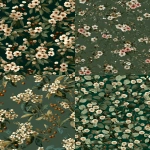 **a seamless pattern of small flowers and leaves with a green background, featuring neutral tones of beige or olive greens, and white accents. the flowers have round brown berries on them, and the leaves are dark green in color. there is an overall feel to it that is both vintage and modern. it's seamless, so there should be no borders around any part of the design. this will fill up all areas where you want your wallpaper to be displayed. make sure the colors complement each other well. --tile --ar 2:3 --q 2** - <@1369565223027085323> (fast)