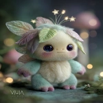 **a cute alien plant creature named "Yaya", baby-sized with a soft, round body combining elements of sprout, mushroom and plush toy, semi-transparent silken glowing leaf structures on its head and back, short fur + silicone hybrid texture, soft baby vine-like limbs with padded fingertips, moonlight ivory and mint green as main colors with hints of pastel purple, pink and lime gradients on leaves and eyes, glowing galaxy-like glassy eyes with star reflections, emotional glowing antenna on head, three glowing star-leaves on back for sensing, suction-cup feet with fuzzy soles - 3D render, ultra detailed, soft lighting, Pixar + Ghibli inspired, highly detailed textures, magical and gentle atmosphere, pastel color palette --ar 3:4 --v 7.0** - Image #2 <@221755270768885762>