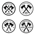 **Simple, Minimalistic, Round, Seal, Logo for an Axe Throwing Company, Circle, Black and White, "MINNESOTA JACKS" Vector, Thick Black Outline** - Variations (Strong) by <@1067982535730151454> (relaxed)