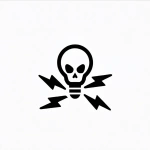 **a simple illustration logo of a skull and cross bones where the skull is a lightbulb and the crossbones are thin symmetrical lightning bolt symbols --v 7.0** - Image #1 <@340952336275079170>