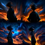 **mahogany a lone figure silhouetted against a dramatic, fiery sky. Vivid streaks of orange, red, and blue clouds swirl together, creating a sense of motion and intensity. The person stands in quiet contemplation, their hair tousled by unseen wind, as light from the burning horizon casts a warm glow around their outline. The atmosphere feels emotional and cinematic--balancing between chaos and serenity, as if capturing a moment of reflection at the edge of a storm. --v 7.0 --p awk5znb** - <@1018138887199129620> (relaxed)
-# Create, explore, and organize on [midjourney.com](<https://midjourney.com/imagine?from_discord=1>)