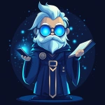 **Futuristic legal wizard mascot, glowing blue eyes, wearing a judge robe mixed with a wizard cloak, holding a digital scroll and a smartphone, cartoonish but clean, high-tech magical vibe, flat design - vector art --s 250 --v 6.1** - Upscaled (Creative) by <@844314166369583134> (fast)