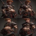 **Realistic 3d rendering. Epic battle scene. pregnant, Hyper muscular young elf with protruding stomach, handsome, tall, square jaw, short curly red hair, bright silver eyes, full bow-shaped bow-shaped, lips, defined muscles, vascular, freckles, pregnant belly, tattoos, square jaw, masculine features, handsome, short curly red hair, hyper oversized muscles, massive muscular arms, massive muscular biceps, massive muscular forearms, massive muscular legs, massive muscular thighs, massive muscular calves, hyper massive muscles, wearing leather armor, huge muscles, handsome, carrying large sword, running into battle. Realistic. --ar 9:16 --v 7.0** - Variations (Strong) by <@1222981214734913607> (fast)
-# Create, explore, and organize on [midjourney.com](<https://midjourney.com/imagine?from_discord=1>)