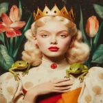 **frog prince fairytale told in kaleidochromic tones --ar 4:5 --p ht8lvr3 o4l8lp8** - Image #1 <@948741381743083580>
