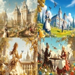 **belle epoque, Versailles palace, marvellous gardens with golden flowers, paradise birds --ar 16:9 --niji 6 --p 49k95ei** - <@1202719359680774145> (fast)