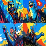 **cute medieval cat rides a diplodocus into battle --ar 3:2 --sref 2845849466 --profile xd6tqqy --sw 400 --stylize 800 --niji 6** - <@937851746712186921> (relaxed)