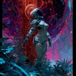 **<https://s.mj.run/Z9_vruGAMu0> A woman wearing a space suit with full cooling equipment stands comfortably in the humid jungle. New place, neon line drawing with geometric pattern. A special door with a new dream world, deep in the magnificent forest. Animatrix illustration style, the moment you open it with a key you've never seen before, a dazzling beam scatters from where you stab the key, a commemorative photo of a fractal psychedelic fantasy of the future and a journey in the space of complex geometric shapes. The color scheme is a vivid light, novel and very advanced combination, Holographic VFX Shapes Dazzle with Light and Motion --p tmvzwwh --s 750 --v 7.0** - Image #3 <@1039020526447894558>