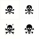 **a simple illustration logo of a skull and cross bones where the skull is a lightbulb and the crossbones are thin symmetrical lightning bolt symbols --v 7.0** - Variations (Strong) by <@340952336275079170> (fast)