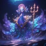 **Over-the-top flashy logo of a peacock god of the sea, neon colors, glitter feathers, golden trident, shiny disco vibes, exaggerated vanity, kitsch fantasy style, bold esport emblem look, glowing outlines, flashy gradients, absurdly glamorous underwater scene --ar 1:1 --s 750 --niji 6** - Upscaled (Creative) by <@1014567976839680070> (fast)