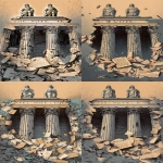 **Include visible shattered inscription reading ‘THE VOTE’, crumbling statues of blindfolded justice above, fractured pillars exposing dark interior, rubble shaped like fragments of an old style document like the U.S. Constitution, editorial-style cartoon, halftone print texture, subtle tan background wash, inspired by Matt Wuerker. --ar 9:16** - Remix (Subtle) by <@925081513199017995> (fast)