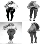 **A full-body black-and-white illustration in a vintage anime style. The person has long hair flowing down their back and is wearing an oversized shirt. Underneath, they are wearing tight dark-colored jeans and high heels. Their head is that of a robot. --ar 29:64 --v 7.0** - <@852041915598635039> (fast)