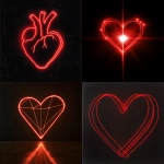 **an outline of a red neon glowing heart shaped beam of light against a black background** - <@817880507983069194> (fast)