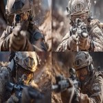 **a modern infantry soldier aiming a rifle on the battlefield, three-quarter side angle, face partially obscured by helmet and goggles, contemporary tactical gear with no identifiable insignia or patches, anonymous modern military equipment, focused posture, shallow depth of field, natural daylight, realistic environment with earth and debris, cinematic but clean realism, ultra-high-resolution photorealistic military imagery, editorial style, no national markings, no logos, no unit identifiers --ar 3:2 --q 2 --s 130 --raw** - <@1316769186084552714> (fast)