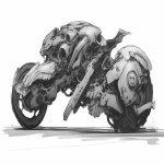 **Black and white design sketch, cybernetic 🐯 but it's a motorcycle design sketch with many rough pencil sketch of the parts, various tiger appendages make up the outer edge of the motorcycle to give it a biomechanical feel --niji 6 --ar 16:9** - Upscaled (Subtle) by <@372629349565988865> (relaxed, stealth)