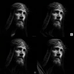 **black and grey illustration of Jesus Christ --v 7.0** - Zoom Out by <@1142119265961513122> (fast)